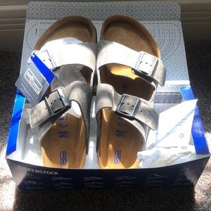 Grey Arizona Oiled Leather Iron Two-Strap Sandals